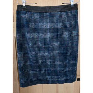 Plaid Pencil Skirt Blue Black Wool & Leather dark Academia teacher whimsygoth